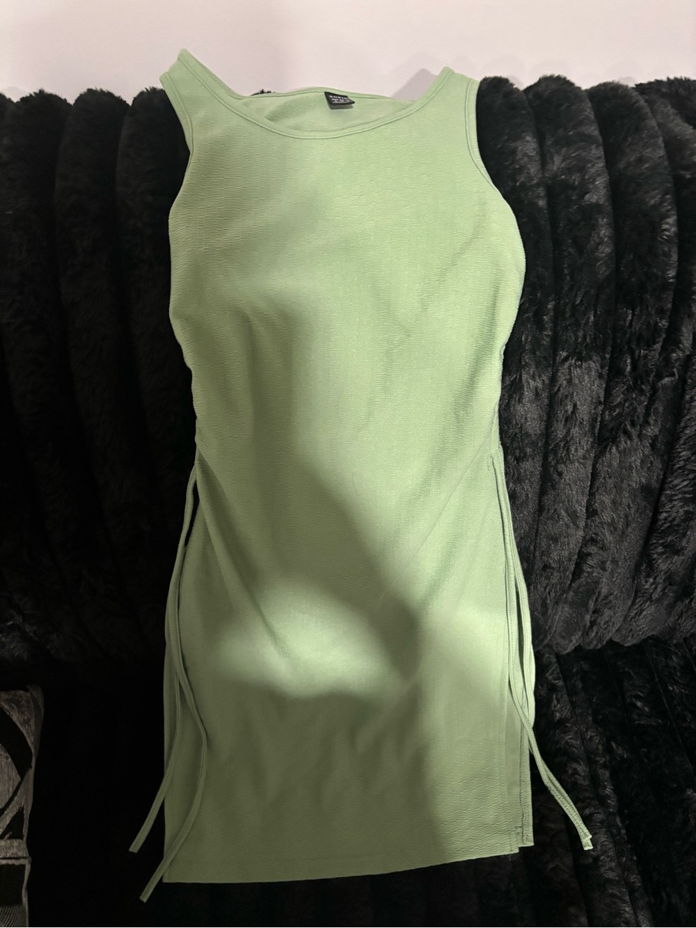 SHEIN Light Green Ribbed Side-Tie Mini Dress
